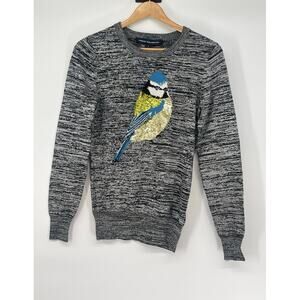 NWT French Connection Bird Novelty‎ Sequined Heather Gray Sweater Size S